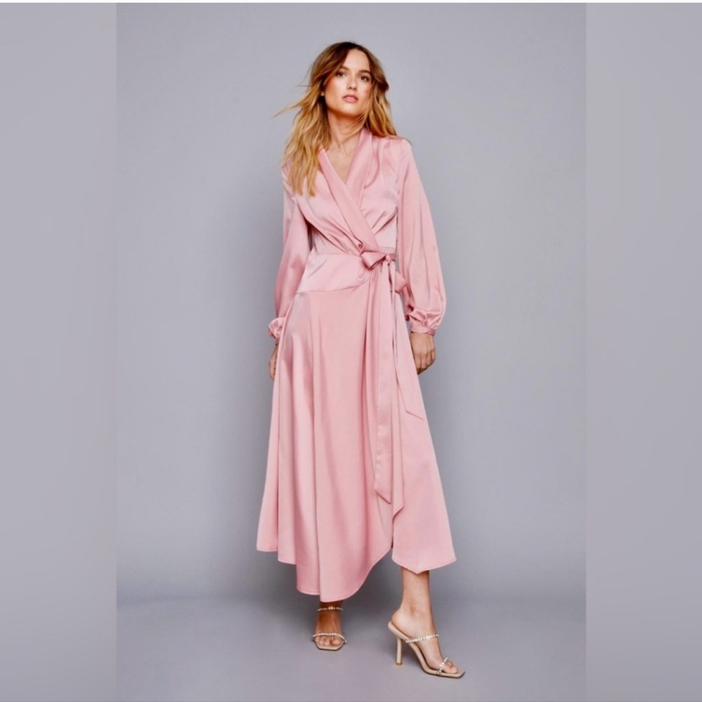 Nasty Gal Pink Bishop Sleeve Wrap Sundress